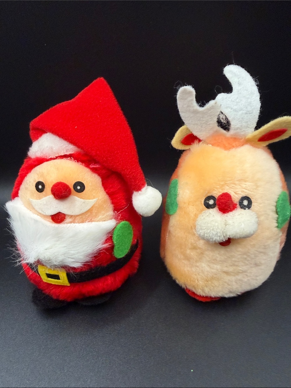 Vintage Plush Holiday Santa and Reindeer  - Red and Cream